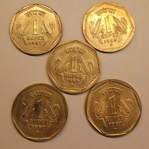 Rare 1987 To 1991 One Rupee Hyderabad Mint Set