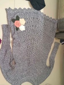 Gray Knit Sweater with Floral Applique