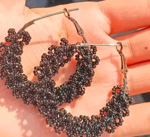 Black Beaded Hoop Earrings