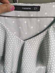 MADAME Mint Green White Polka Dot Top