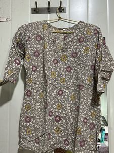 Grey Cotton Short Kurta