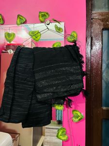 Black Striped Kurta Set with Subtle Shine
