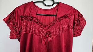 Satin Night Suit Set with Lace Details
