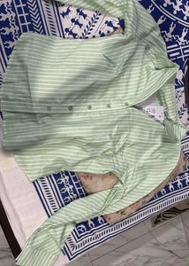 Collar Striped Long Sleeve Shirt In sage Green