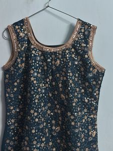 Women Sequinned Kurta With Sharara,Dupatta&amp;Sleeves