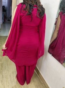 Pink Mirror Work Plazzo Kurta Set