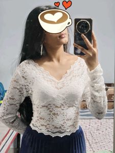 White Lace Long Sleeve Top