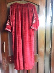 Velvet Look Embroidered Kurti