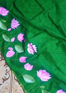 Green Handpainted Lotus Dupatta
