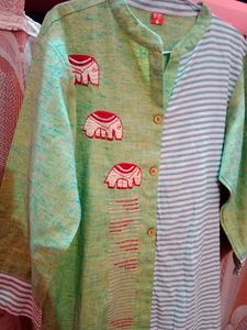 Green Elephant Embroidery Kurta