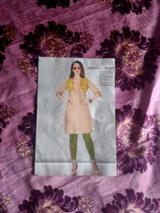 Khaki &amp; Green Kurti Set With Coat