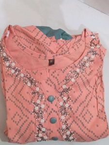 Peach Embroidered Kurti