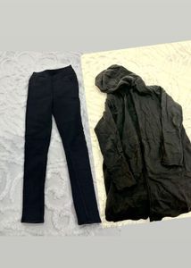 Black Jeggings With Warm& Hoodie Set