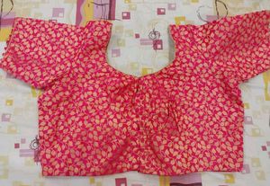 Pink And Golden Unused Brocade Blouse Tassel Sleev