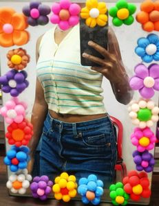Ribbed cream Colour Crop Top