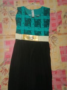 Sea Green With Black Combination Dress