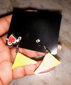 Samosa Shape Printed Earrings