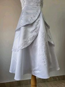 White Embroidered Tea Length Wedding Dress