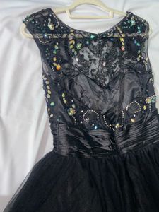 Black Stone Embellished Cocktail Short Dress