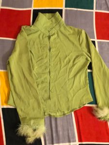 Green Feather Cuff Button-Down
