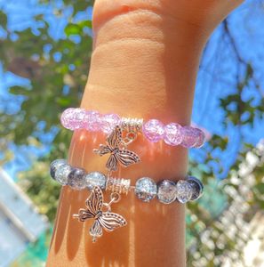 Y2K Black &amp; Purple Butterfly Charm Combo Bracelet