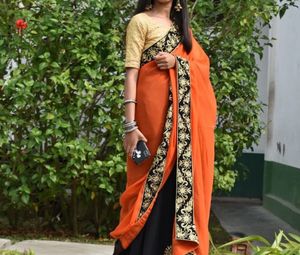 Elegant Orange &amp; Black Saree