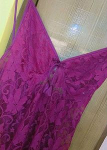 Vintage Purple Lace Lingerie Set Night Dress