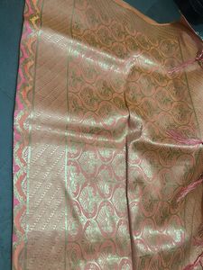 Elegant Pink &amp; Gold Banarasi Silk Saree with Tradi