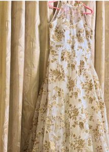 Ethnovog Off-White Brown Printed Fir To Flare Gown