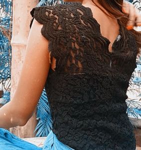 Black Textured Netted Top