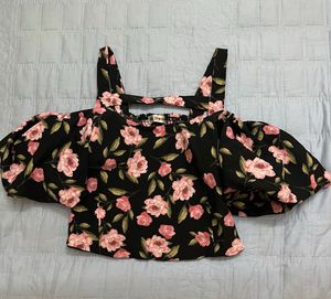 Floral Off-Shoulder Crop Top with Puff Sleeves