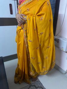 Beautiful Mustard Saree With Unstitch Blouse