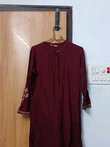 Maroon Embroidered Kurta