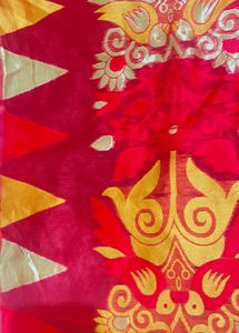 Red &amp; Gold Design Saree with Blouse Piece