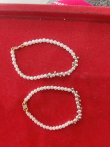 Pure Silver Pearl Bangles For Kid&#39;s