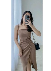 Brown/Khaki Wrap Design Dress