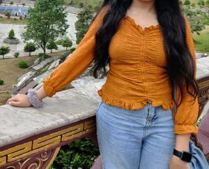 Mustard Ruched Long Sleeve Top