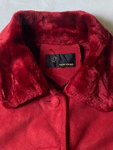 Red Faux Fur Trim Coat