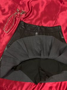 Pleated Black Leather Skirt