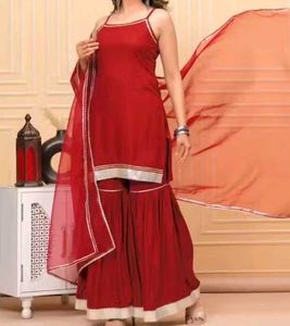 Red Embroidered Kurta Set