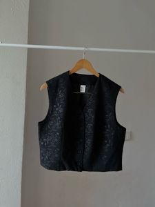 Vintage Printed Jacquard Black Waist Coat