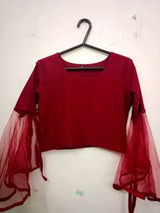 Maroon Net Sleeve Blouse