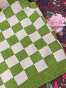 Green Checkered Knit Vest
