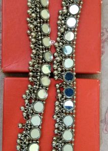 Oxidised Mirror Design Anklets