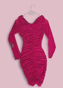 Ruched Long Sleeve Rosy Pink Dress
