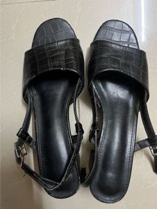 Allen Solly Black Croc Textured Block Heels