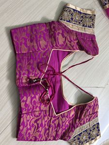 Dark Rose Odhni With Golden Lehanga