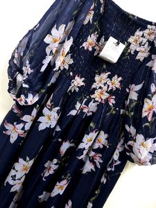 Indigo Floral Print Midi Dress