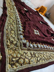 Brown 🤎 Saree With Blouse Stone Works Beautiful ❤