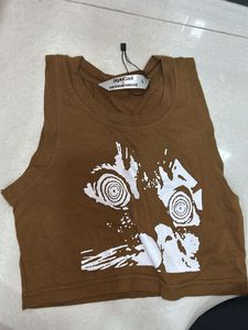 Brown Graphic Crop Top